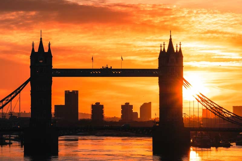 Sun rising over Tower Bridge