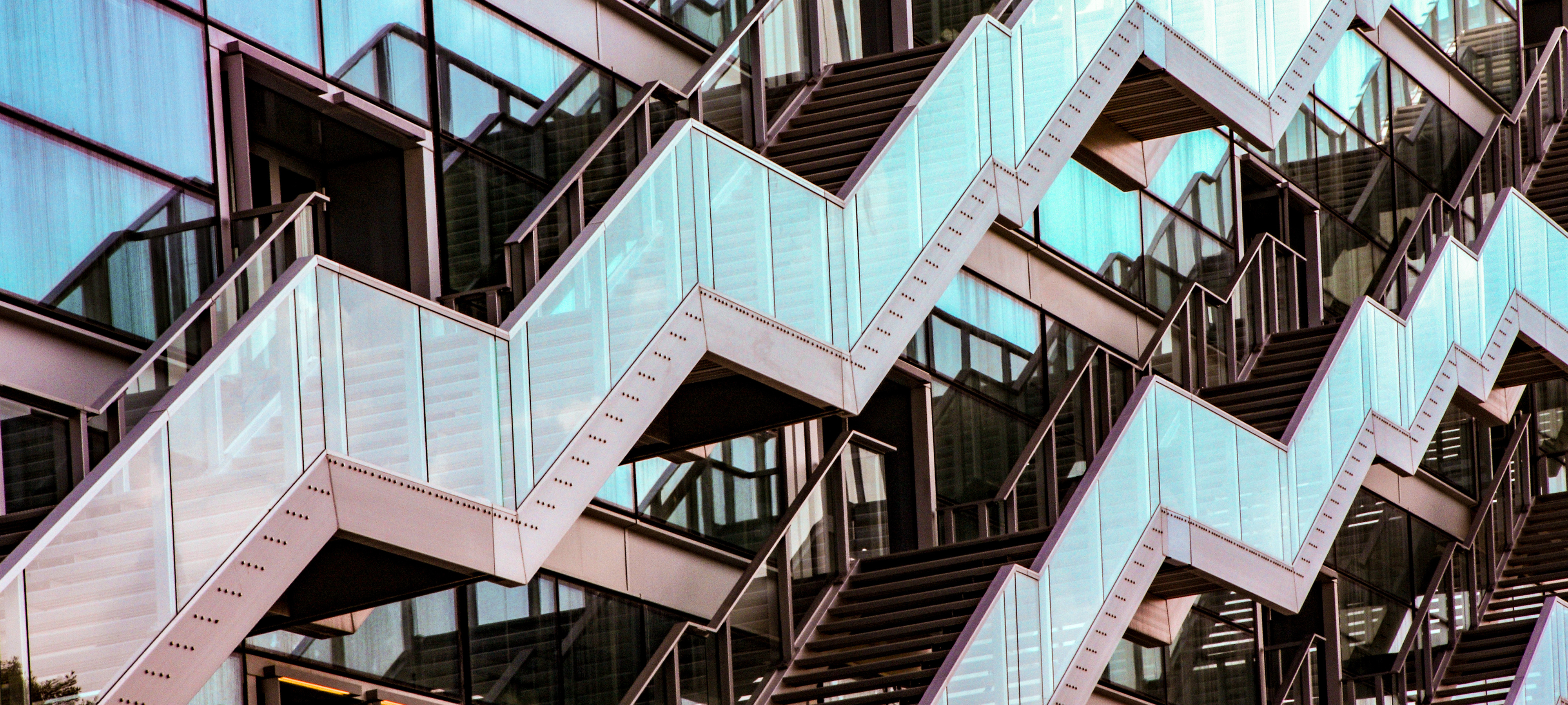 Staircases on the facade of a building.