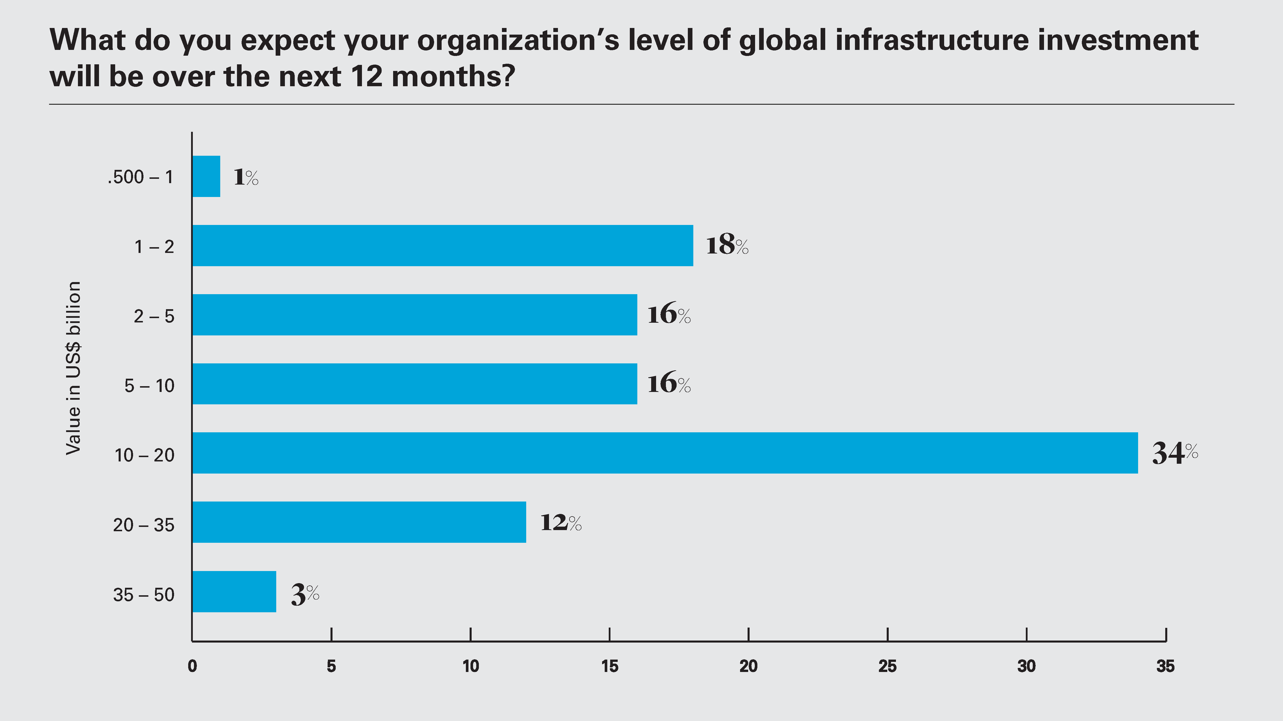 What do you expect your organization’s level of global infrastructure investment will be over the next 12 months