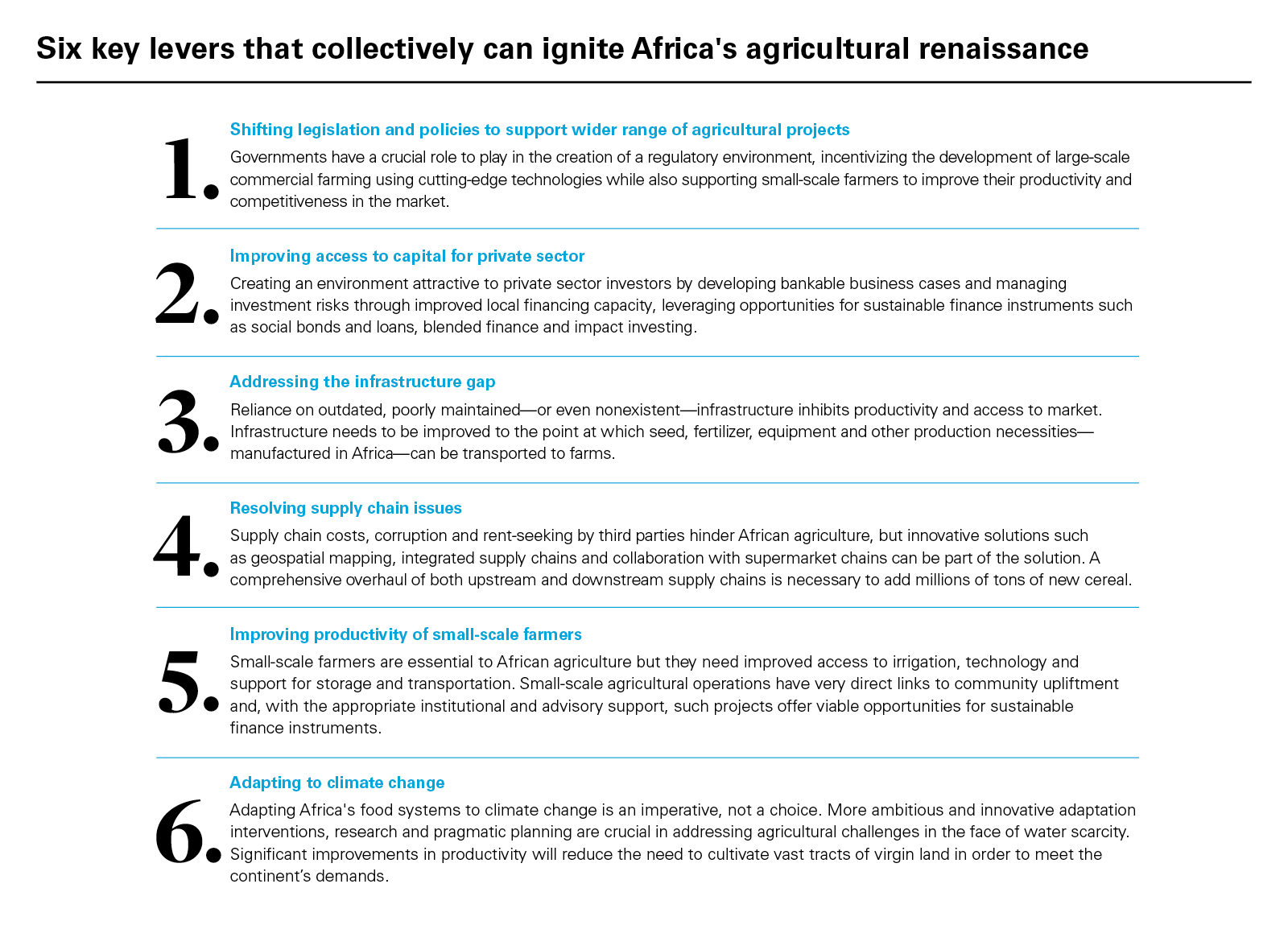 Six key levers that collectively can ignite Africa's agricultural renaissance