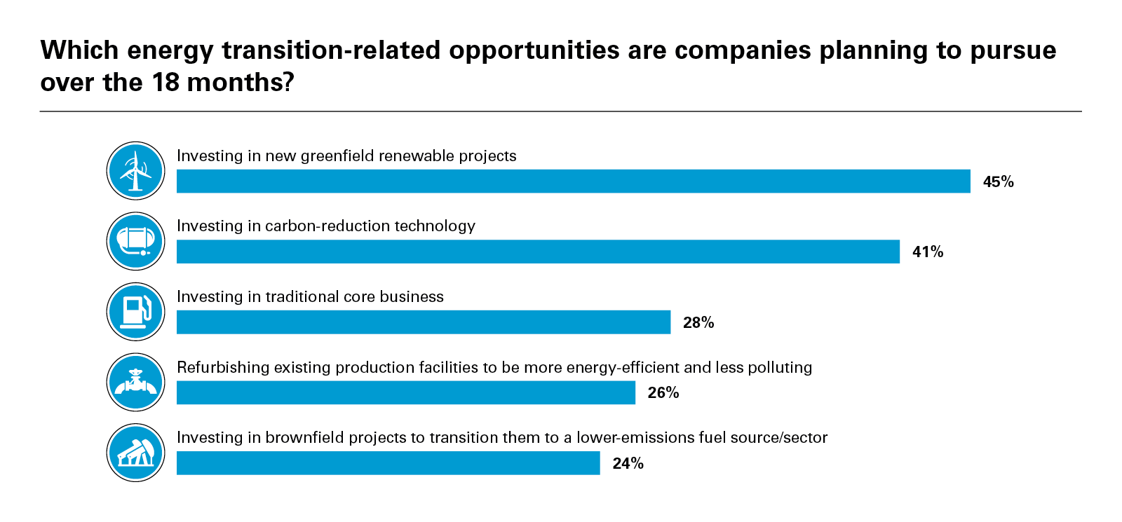 Which energy transition-related opportunities are companies planning to pursue  over the 18 months?