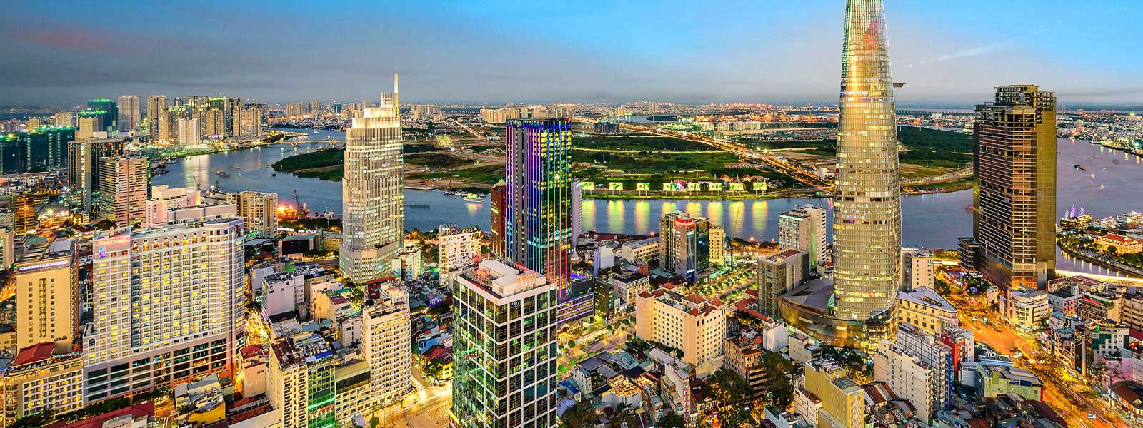 a modern city skyline in Vietnam