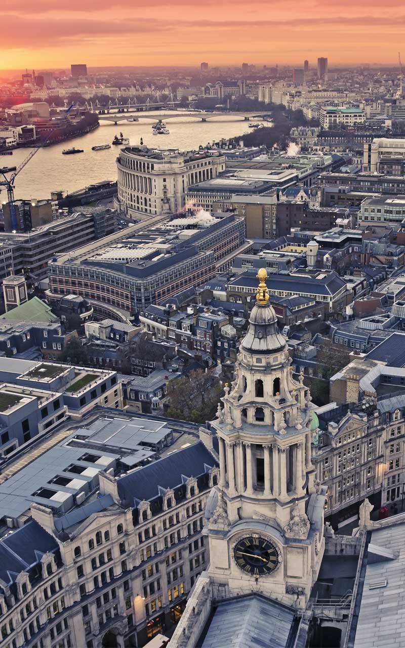 aerial view of London, UK