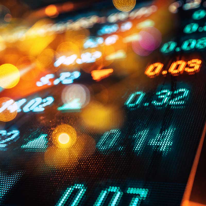 Led board displaying stocks closeup shot