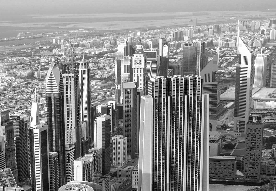 Black & white photo of Dubai