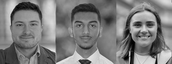 Future trainees Rohan Bainbridge, Jahin Chowdhury and Sally Staunton