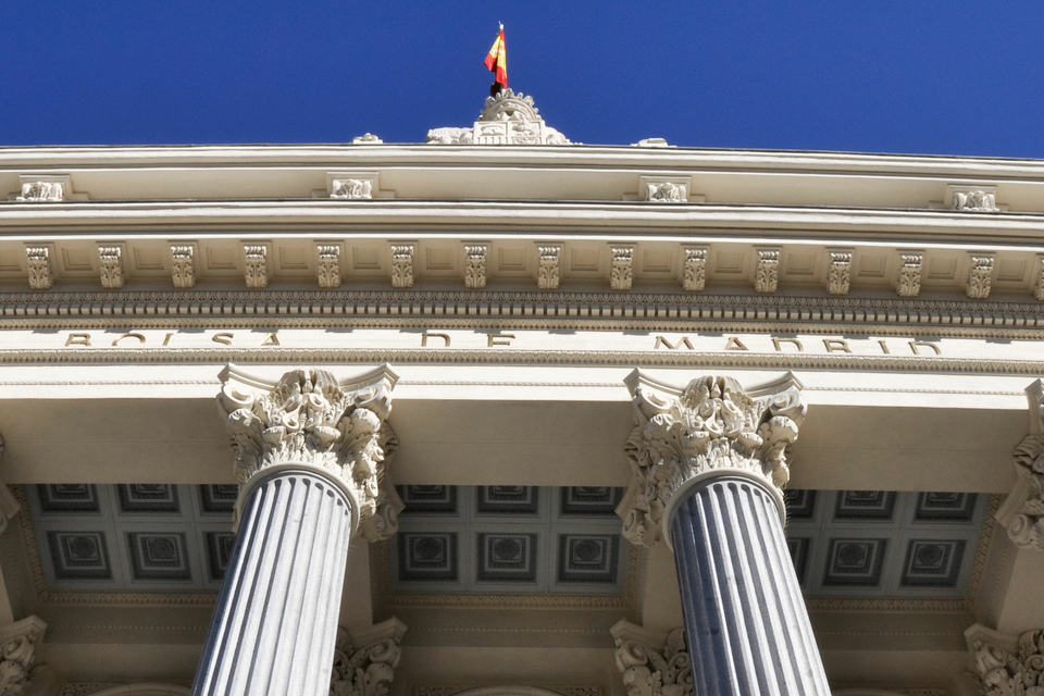 Worm's-eye view of Madrid Stock Exchange Building