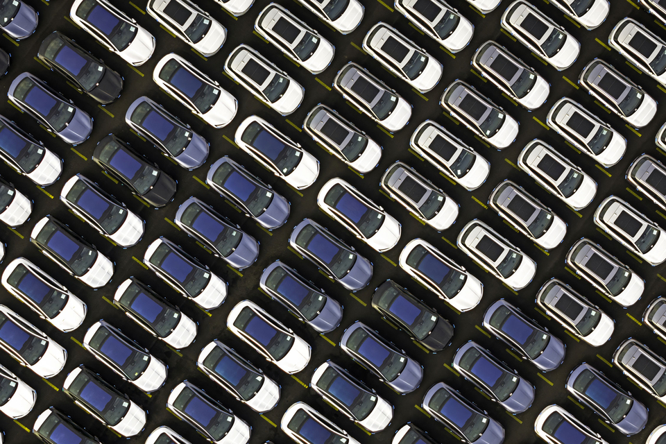 aerial view of cars parked