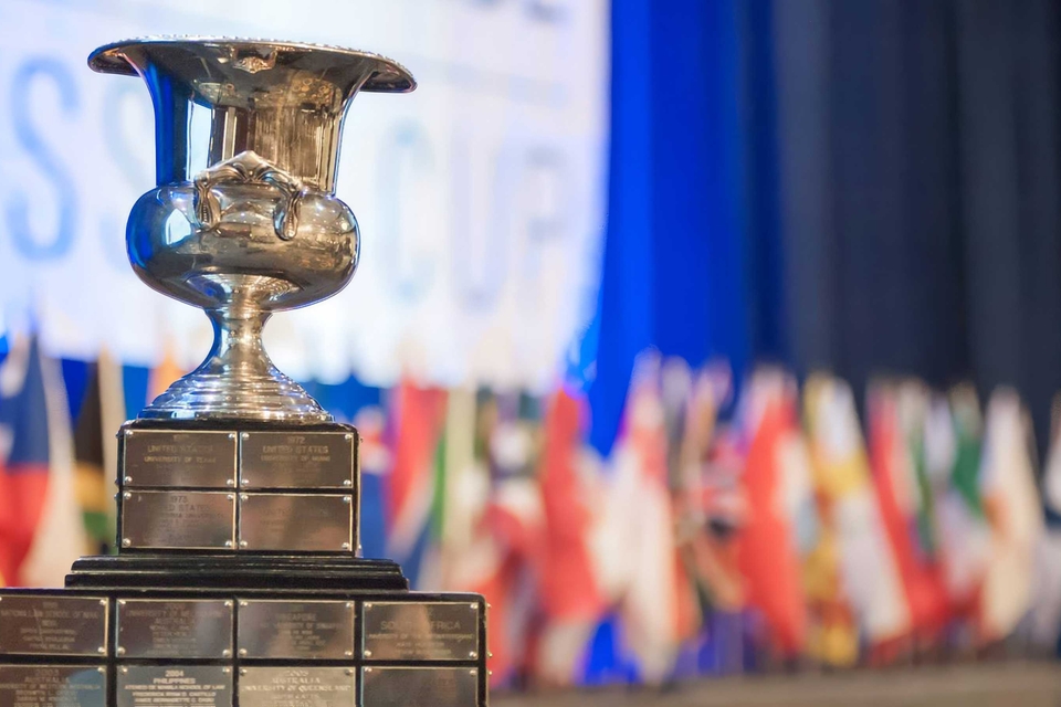 The World Cup trophy from the Philip C. Jessup International Law Moot Court Competition.