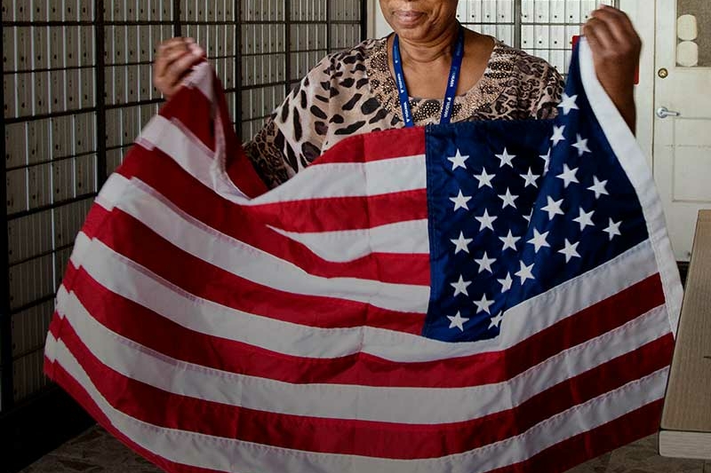 Woman holding a flag