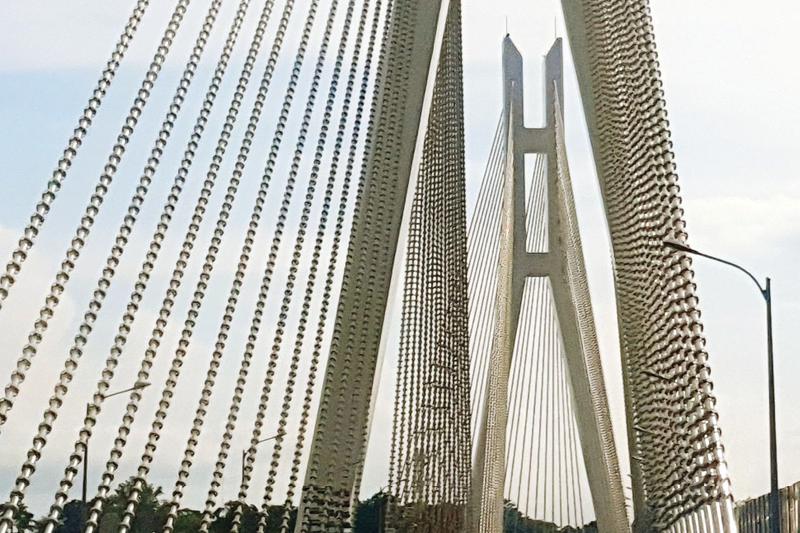 View Of Suspension Bridge Against Sky, Brazzaville, Democratic Republic Of Congo