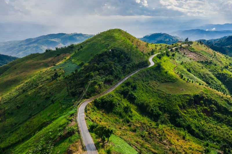 Mountain road aerial shot