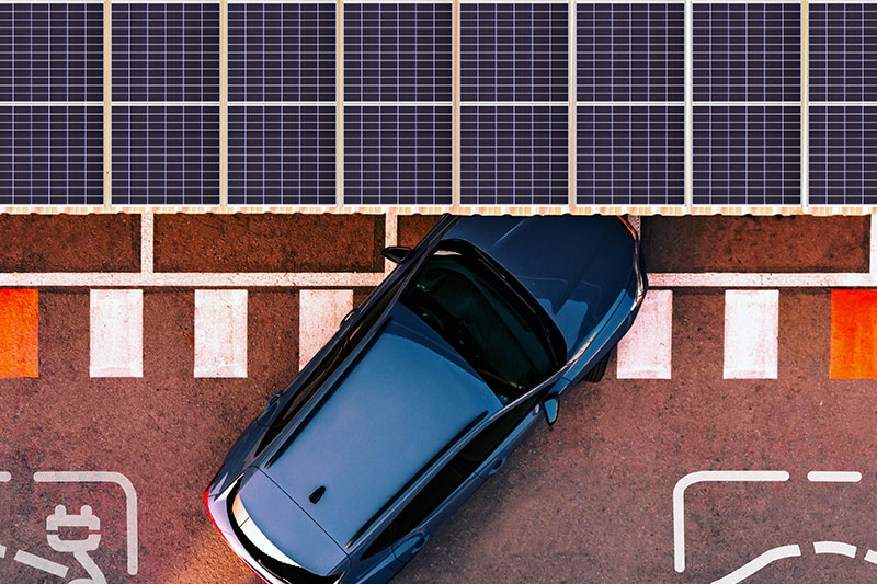 solar panels and an electric car