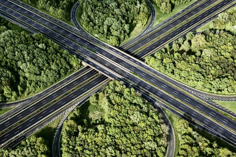 aerial view of crossroads in the forest