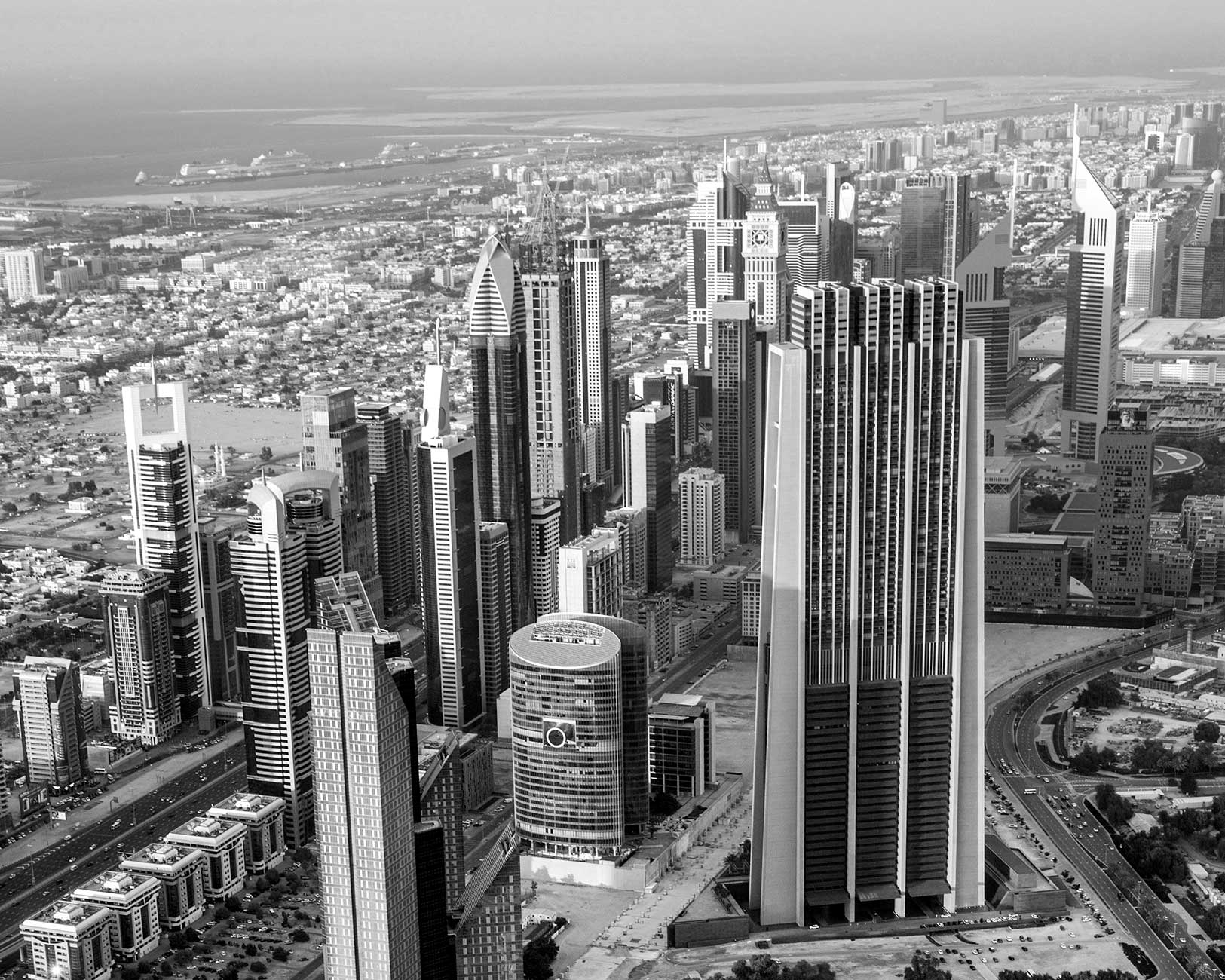 Black & white photo of Dubai