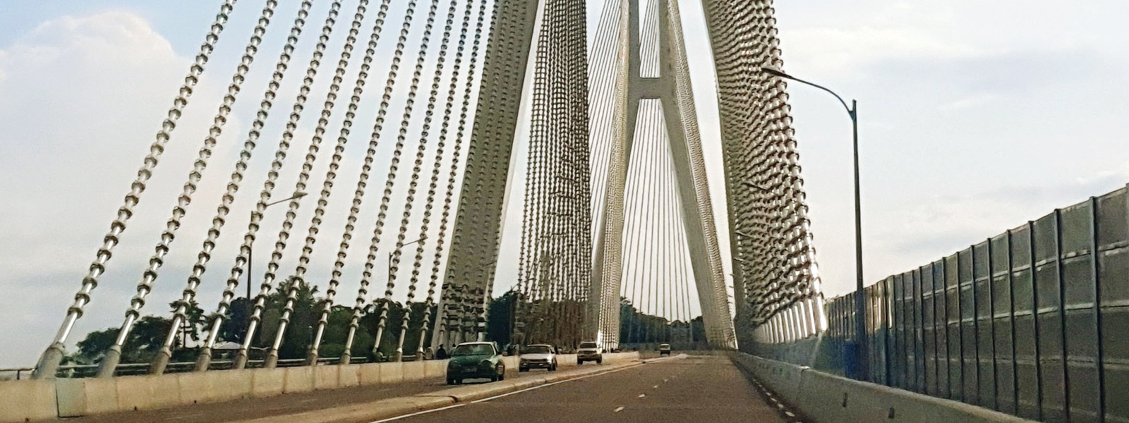 View Of Suspension Bridge Against Sky, Brazzaville, Democratic Republic Of Congo