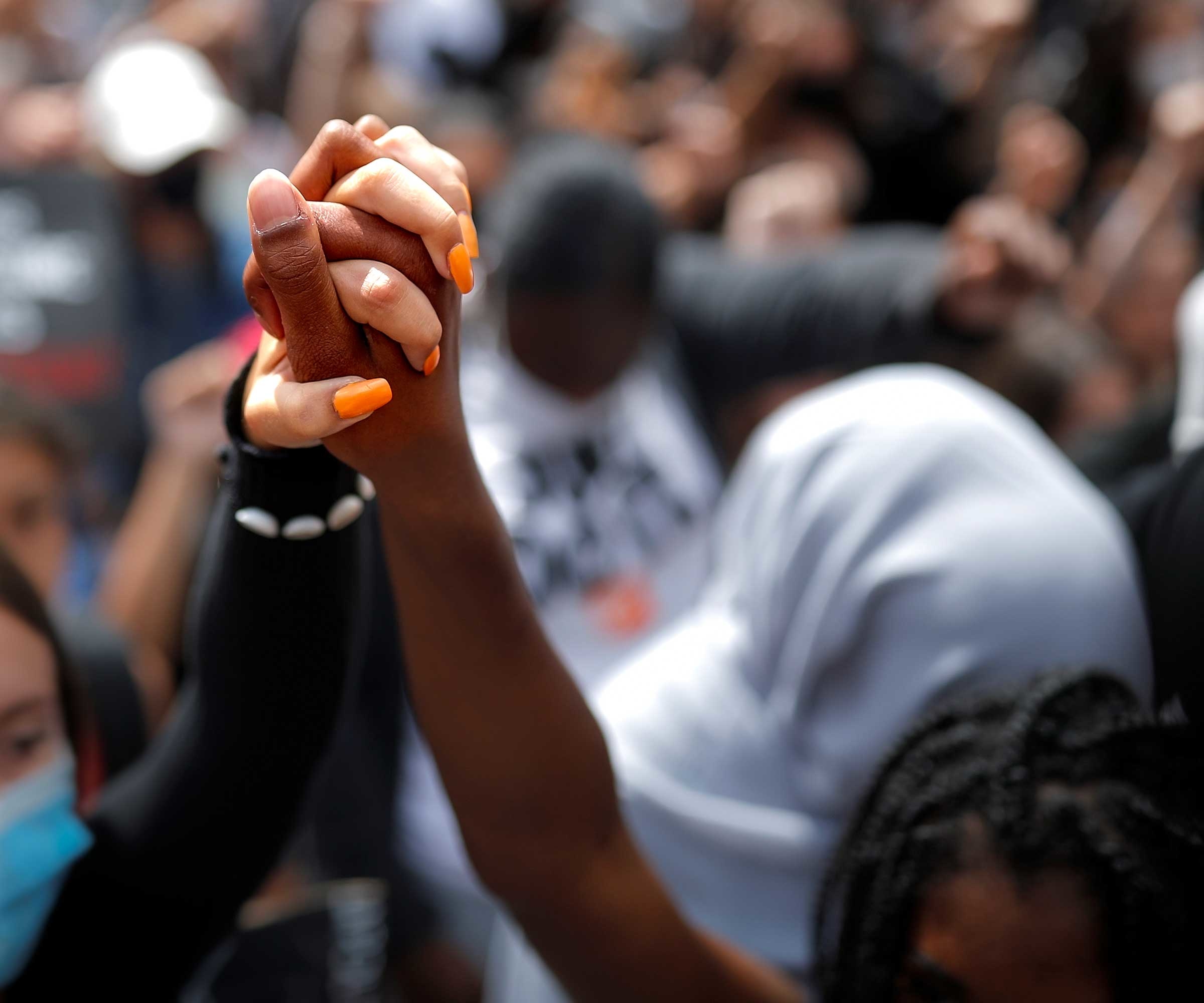 Protesters in Nantes, France demonstrate against the death of George Floyd while in police custody. © Stephane Mahe/Reuters