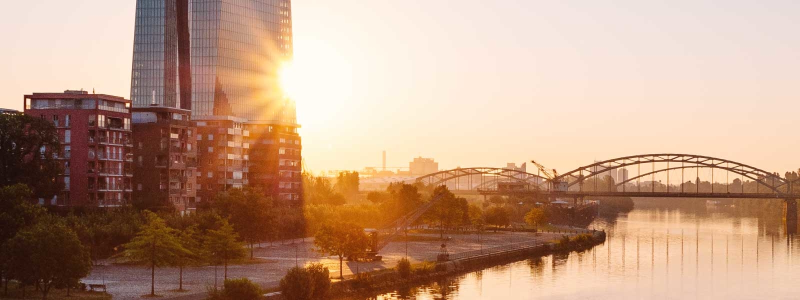 sunset over the arch bridge