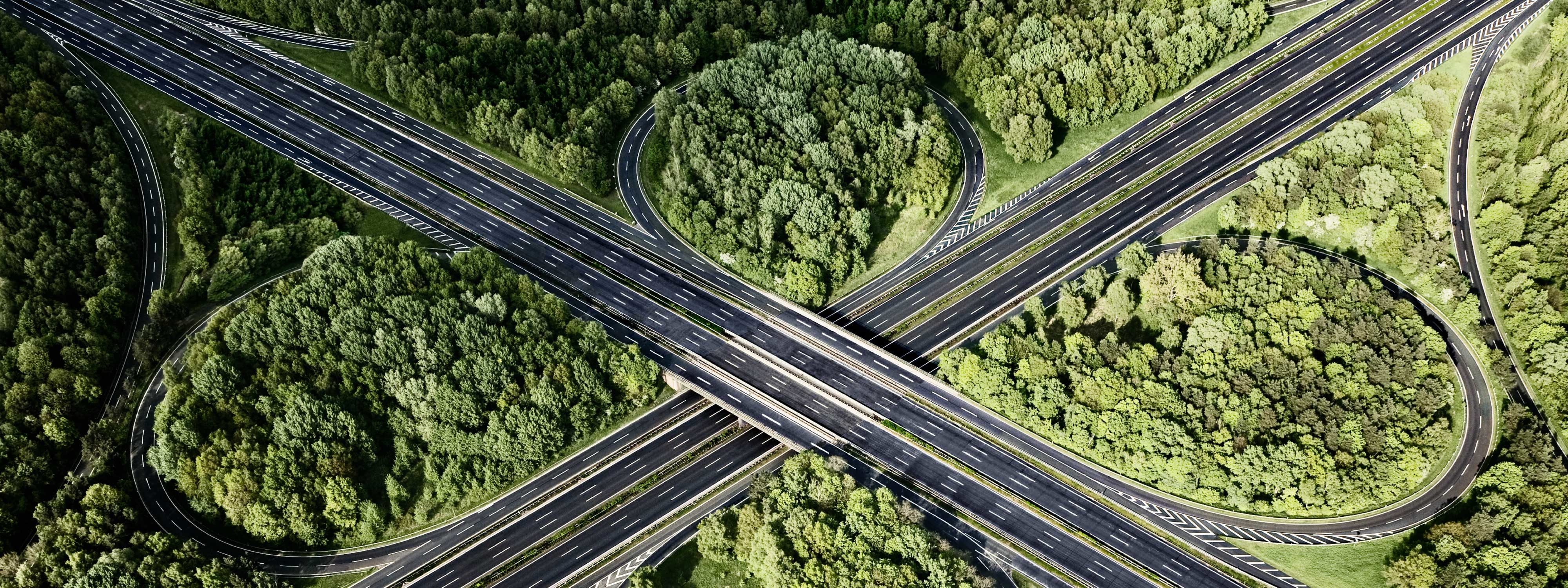 aerial view of crossroads in the forest